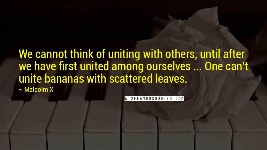 Malcolm X Quotes: We cannot think of uniting with others, until after we have first united among ourselves ... One can't unite bananas with scattered leaves.