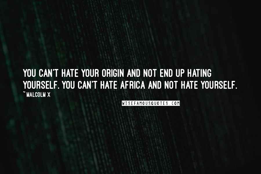 Malcolm X Quotes: You can't hate your origin and not end up hating yourself. You can't hate Africa and not hate yourself.