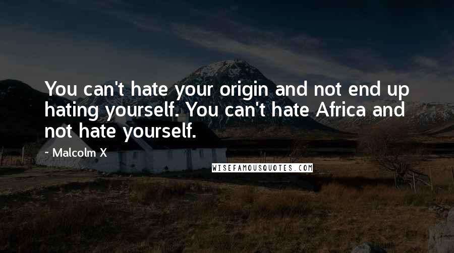 Malcolm X Quotes: You can't hate your origin and not end up hating yourself. You can't hate Africa and not hate yourself.