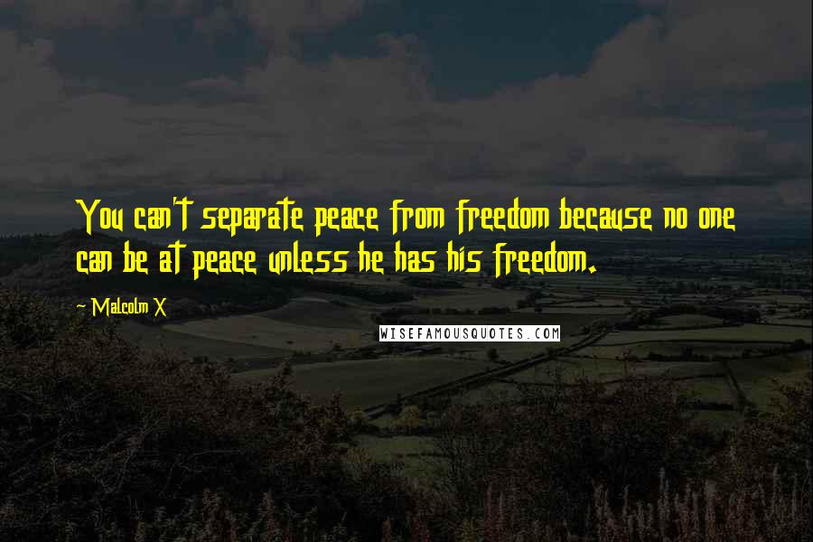 Malcolm X Quotes: You can't separate peace from freedom because no one can be at peace unless he has his freedom.