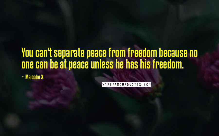 Malcolm X Quotes: You can't separate peace from freedom because no one can be at peace unless he has his freedom.