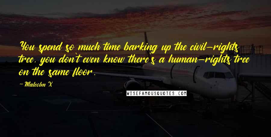 Malcolm X Quotes: You spend so much time barking up the civil-rights tree, you don't even know there's a human-rights tree on the same floor.