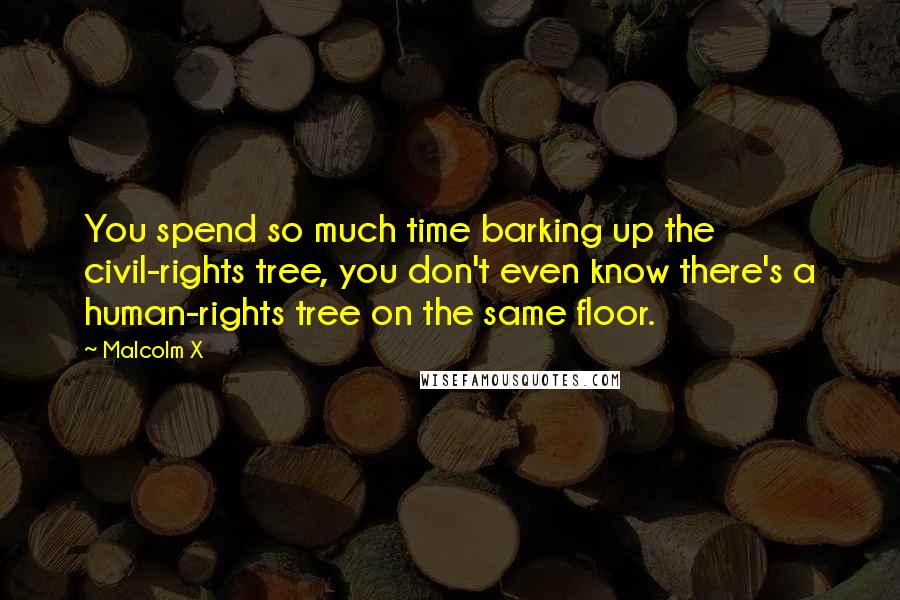 Malcolm X Quotes: You spend so much time barking up the civil-rights tree, you don't even know there's a human-rights tree on the same floor.