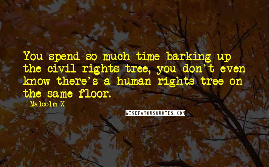 Malcolm X Quotes: You spend so much time barking up the civil-rights tree, you don't even know there's a human-rights tree on the same floor.