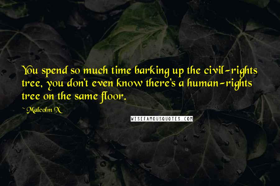 Malcolm X Quotes: You spend so much time barking up the civil-rights tree, you don't even know there's a human-rights tree on the same floor.