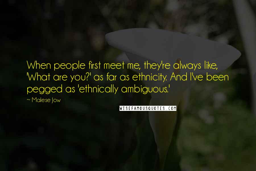 Malese Jow Quotes: When people first meet me, they're always like, 'What are you?' as far as ethnicity. And I've been pegged as 'ethnically ambiguous.'