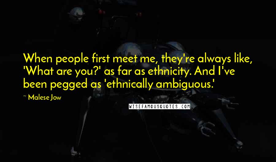 Malese Jow Quotes: When people first meet me, they're always like, 'What are you?' as far as ethnicity. And I've been pegged as 'ethnically ambiguous.'