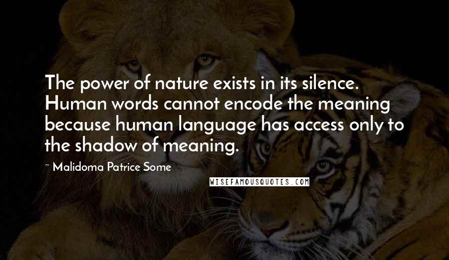 Malidoma Patrice Some Quotes: The power of nature exists in its silence. Human words cannot encode the meaning because human language has access only to the shadow of meaning.