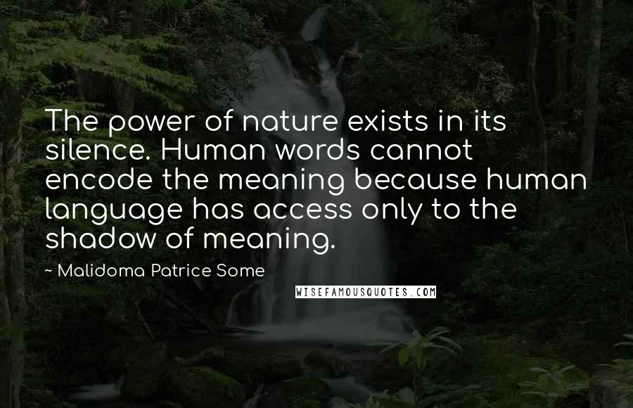 Malidoma Patrice Some Quotes: The power of nature exists in its silence. Human words cannot encode the meaning because human language has access only to the shadow of meaning.