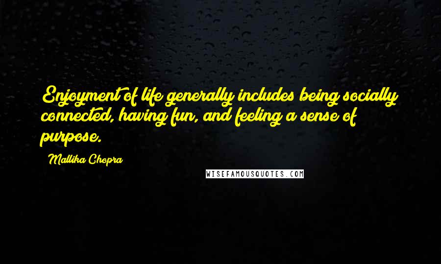 Mallika Chopra Quotes: Enjoyment of life generally includes being socially connected, having fun, and feeling a sense of purpose.