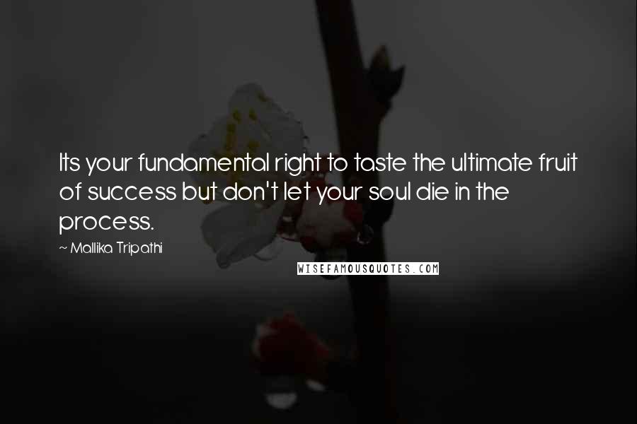 Mallika Tripathi Quotes: Its your fundamental right to taste the ultimate fruit of success but don't let your soul die in the process.