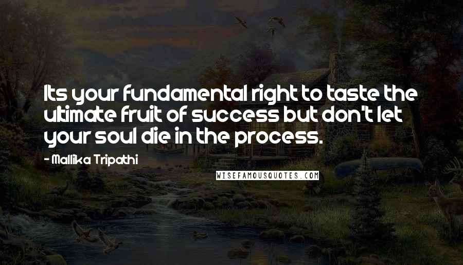 Mallika Tripathi Quotes: Its your fundamental right to taste the ultimate fruit of success but don't let your soul die in the process.