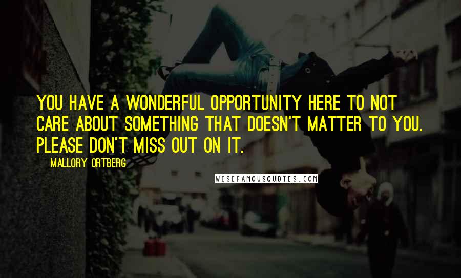 Mallory Ortberg Quotes: You have a wonderful opportunity here to not care about something that doesn't matter to you. Please don't miss out on it.