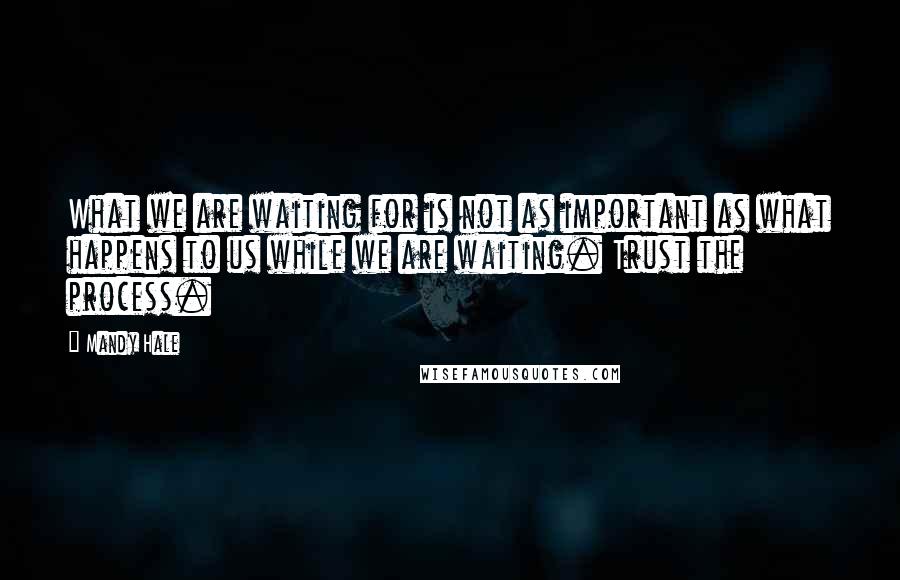 Mandy Hale Quotes: What we are waiting for is not as important as what happens to us while we are waiting. Trust the process.