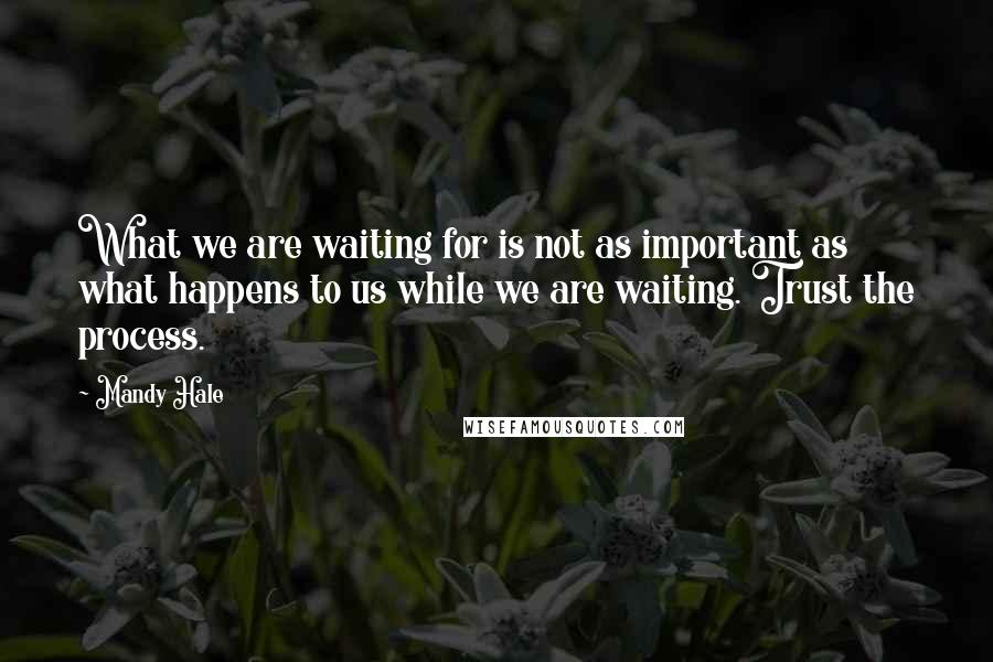 Mandy Hale Quotes: What we are waiting for is not as important as what happens to us while we are waiting. Trust the process.