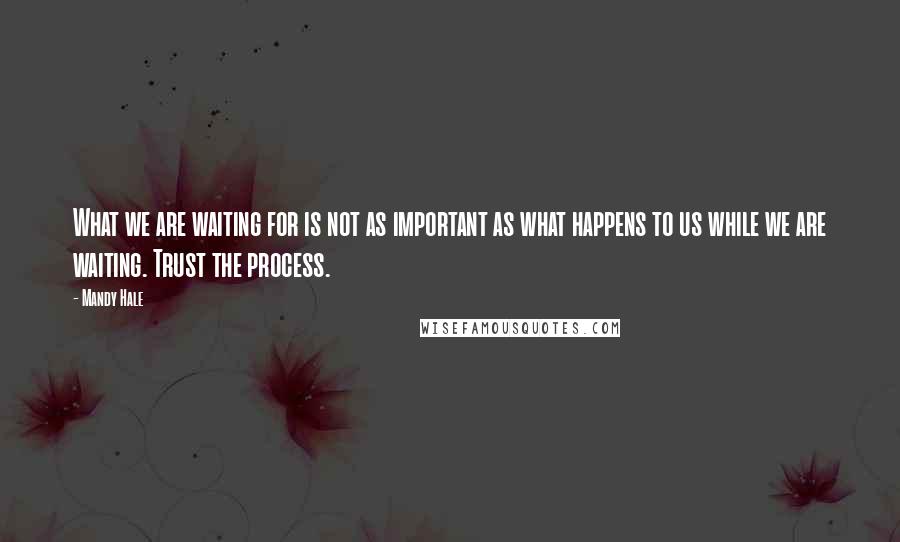 Mandy Hale Quotes: What we are waiting for is not as important as what happens to us while we are waiting. Trust the process.