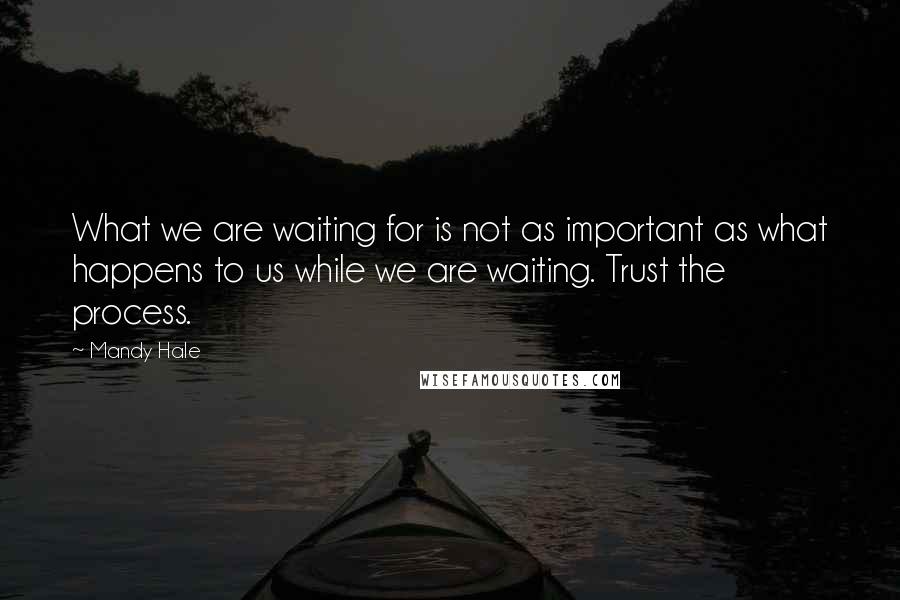 Mandy Hale Quotes: What we are waiting for is not as important as what happens to us while we are waiting. Trust the process.