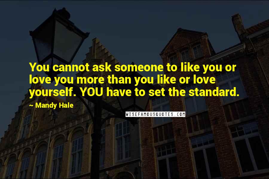Mandy Hale Quotes: You cannot ask someone to like you or love you more than you like or love yourself. YOU have to set the standard.