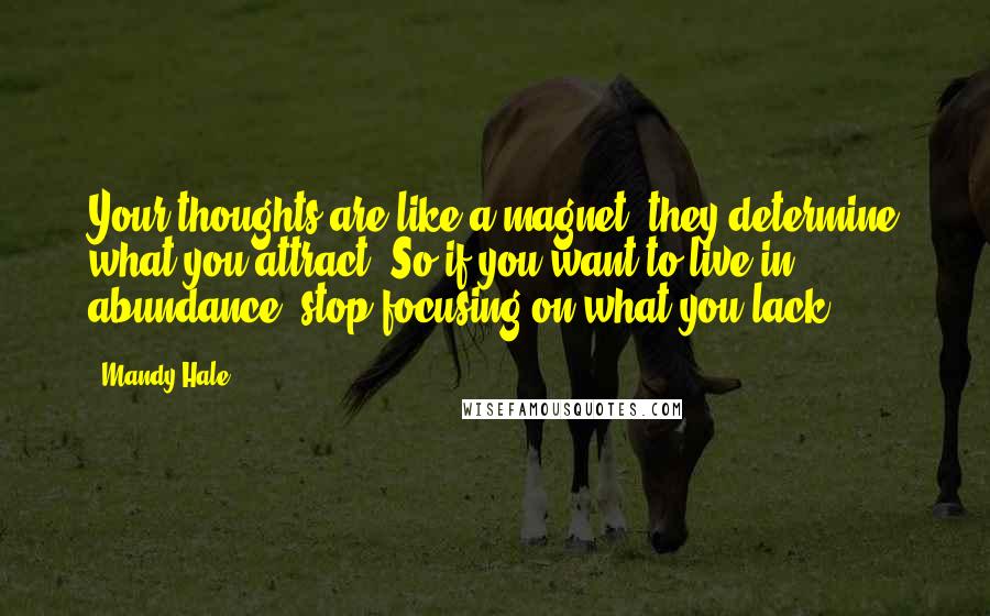Mandy Hale Quotes: Your thoughts are like a magnet; they determine what you attract. So if you want to live in abundance, stop focusing on what you lack!
