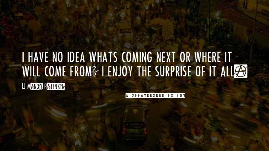 Mandy Patinkin Quotes: I HAVE NO IDEA WHATS COMING NEXT OR WHERE IT WILL COME FROM; I ENJOY THE SURPRISE OF IT ALL.
