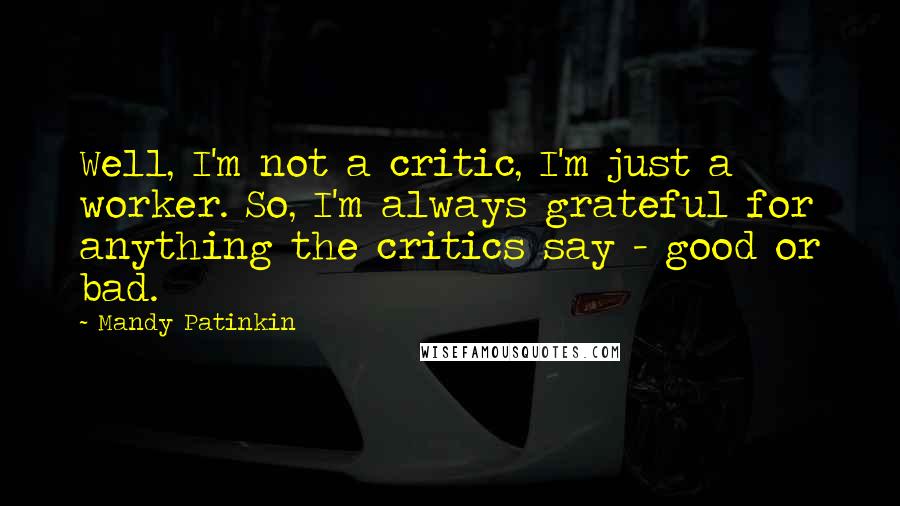 Mandy Patinkin Quotes: Well, I'm not a critic, I'm just a worker. So, I'm always grateful for anything the critics say - good or bad.