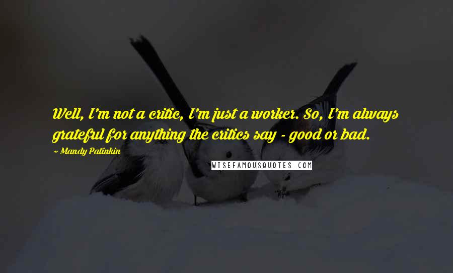 Mandy Patinkin Quotes: Well, I'm not a critic, I'm just a worker. So, I'm always grateful for anything the critics say - good or bad.