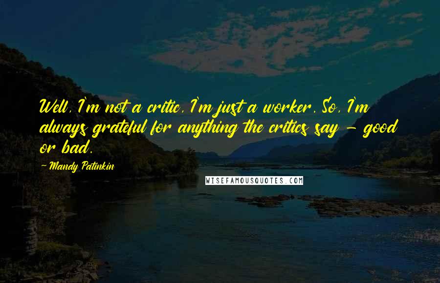 Mandy Patinkin Quotes: Well, I'm not a critic, I'm just a worker. So, I'm always grateful for anything the critics say - good or bad.