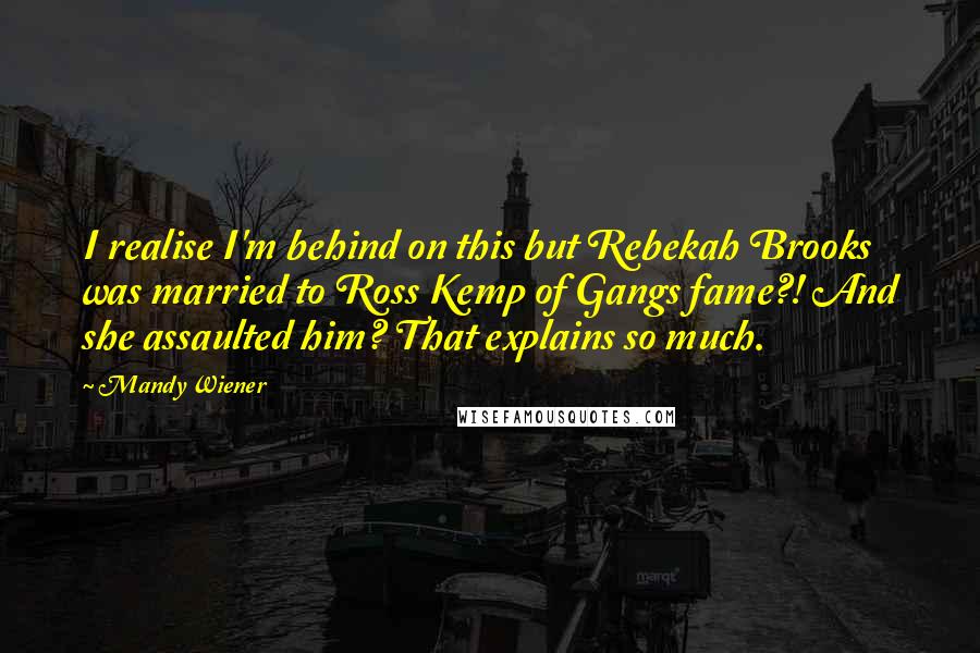 Mandy Wiener Quotes: I realise I'm behind on this but Rebekah Brooks was married to Ross Kemp of Gangs fame?! And she assaulted him? That explains so much.