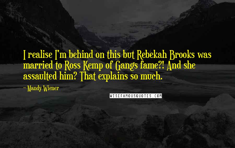 Mandy Wiener Quotes: I realise I'm behind on this but Rebekah Brooks was married to Ross Kemp of Gangs fame?! And she assaulted him? That explains so much.