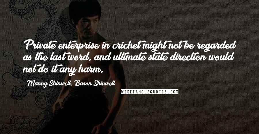 Manny Shinwell, Baron Shinwell Quotes: Private enterprise in cricket might not be regarded as the last word, and ultimate state direction would not do it any harm.