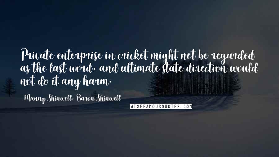 Manny Shinwell, Baron Shinwell Quotes: Private enterprise in cricket might not be regarded as the last word, and ultimate state direction would not do it any harm.