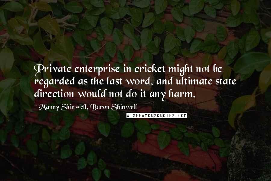 Manny Shinwell, Baron Shinwell Quotes: Private enterprise in cricket might not be regarded as the last word, and ultimate state direction would not do it any harm.