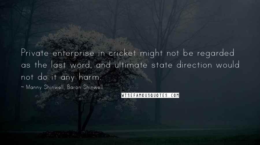 Manny Shinwell, Baron Shinwell Quotes: Private enterprise in cricket might not be regarded as the last word, and ultimate state direction would not do it any harm.