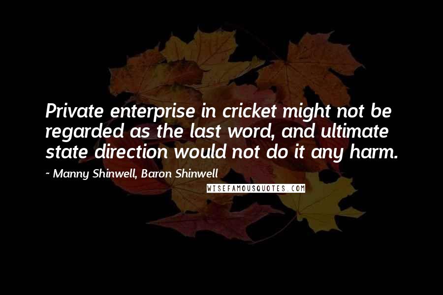Manny Shinwell, Baron Shinwell Quotes: Private enterprise in cricket might not be regarded as the last word, and ultimate state direction would not do it any harm.