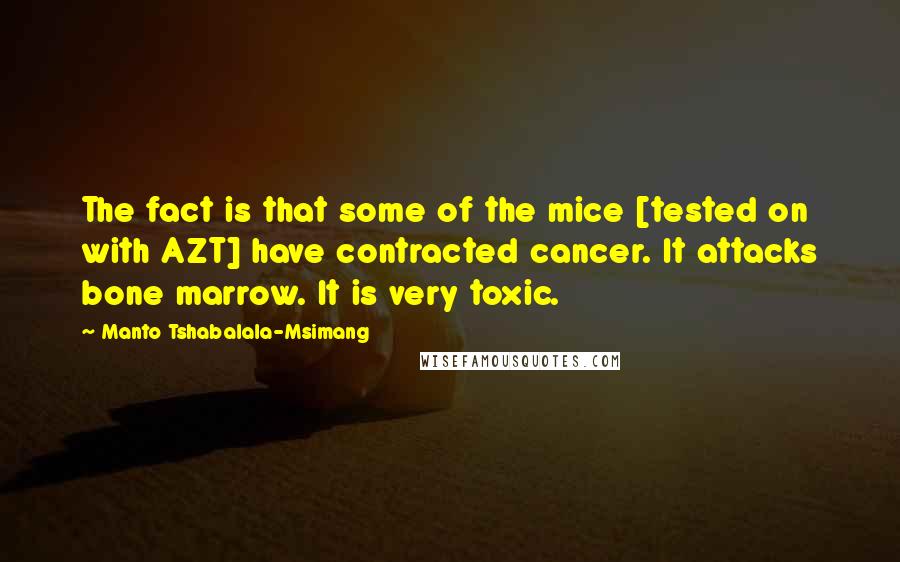 Manto Tshabalala-Msimang Quotes: The fact is that some of the mice [tested on with AZT] have contracted cancer. It attacks bone marrow. It is very toxic.