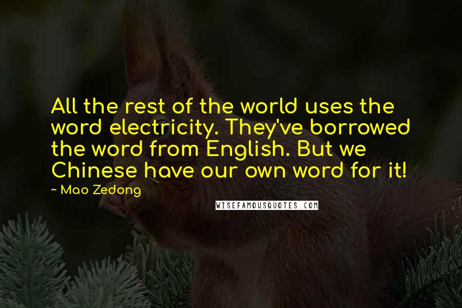 Mao Zedong Quotes: All the rest of the world uses the word electricity. They've borrowed the word from English. But we Chinese have our own word for it!