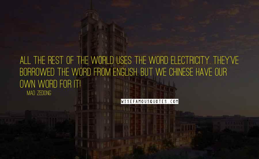 Mao Zedong Quotes: All the rest of the world uses the word electricity. They've borrowed the word from English. But we Chinese have our own word for it!