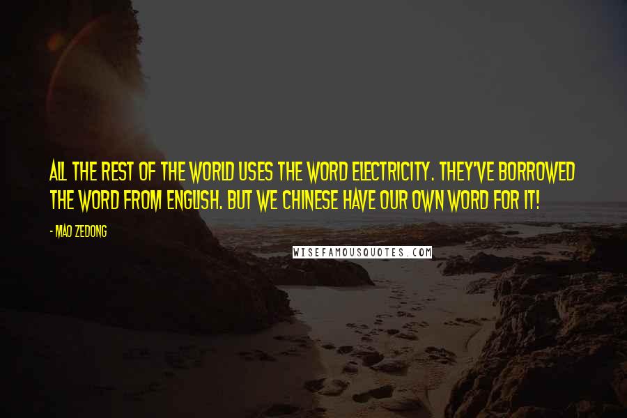 Mao Zedong Quotes: All the rest of the world uses the word electricity. They've borrowed the word from English. But we Chinese have our own word for it!