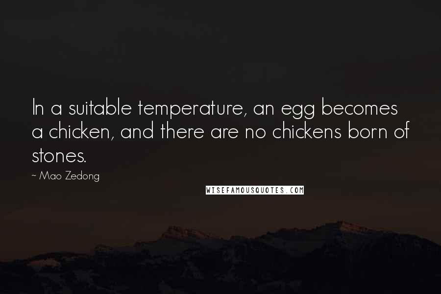 Mao Zedong Quotes: In a suitable temperature, an egg becomes a chicken, and there are no chickens born of stones.