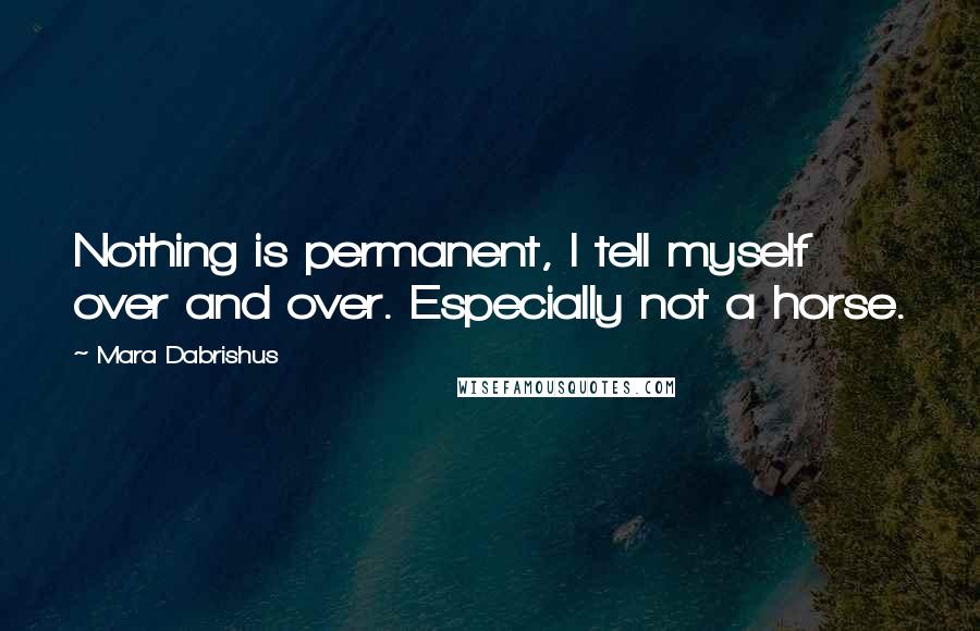 Mara Dabrishus Quotes: Nothing is permanent, I tell myself over and over. Especially not a horse.