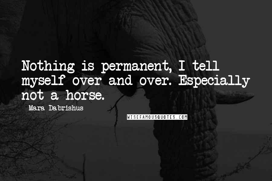 Mara Dabrishus Quotes: Nothing is permanent, I tell myself over and over. Especially not a horse.