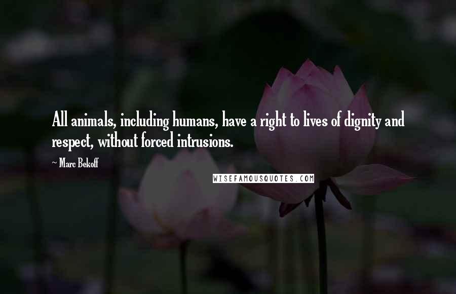 Marc Bekoff Quotes: All animals, including humans, have a right to lives of dignity and respect, without forced intrusions.