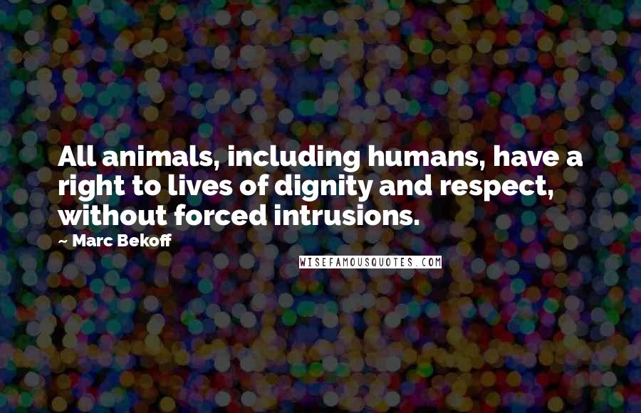 Marc Bekoff Quotes: All animals, including humans, have a right to lives of dignity and respect, without forced intrusions.