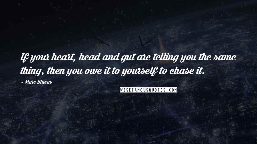 Marc Blucas Quotes: If your heart, head and gut are telling you the same thing, then you owe it to yourself to chase it.