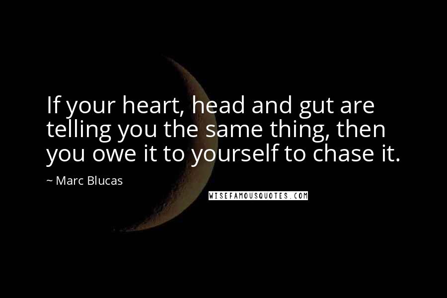 Marc Blucas Quotes: If your heart, head and gut are telling you the same thing, then you owe it to yourself to chase it.