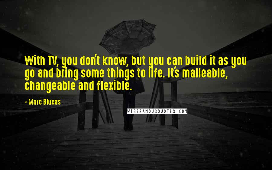 Marc Blucas Quotes: With TV, you don't know, but you can build it as you go and bring some things to life. It's malleable, changeable and flexible.