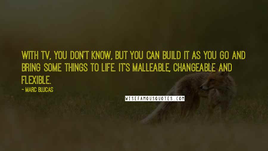Marc Blucas Quotes: With TV, you don't know, but you can build it as you go and bring some things to life. It's malleable, changeable and flexible.