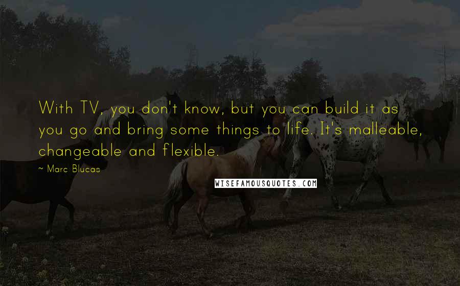 Marc Blucas Quotes: With TV, you don't know, but you can build it as you go and bring some things to life. It's malleable, changeable and flexible.