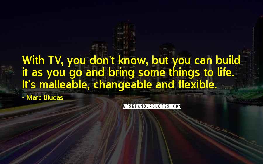 Marc Blucas Quotes: With TV, you don't know, but you can build it as you go and bring some things to life. It's malleable, changeable and flexible.