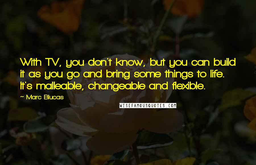 Marc Blucas Quotes: With TV, you don't know, but you can build it as you go and bring some things to life. It's malleable, changeable and flexible.